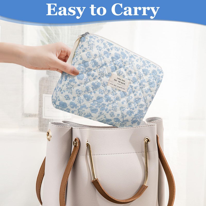 Gosect Floral Makeup Bag  Small Cosmetic Bag for Women Girls  Cute Cotton Makeup Bag  Quilted Makeup Bags  Flower Travel Toiletry Organizer Bag(Blue Floral) - Image 3